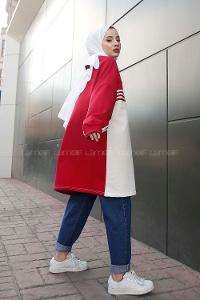 Modalamelif Şerit Çizgili Tunik Kırmızı