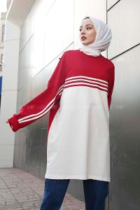 Modalamelif Şerit Çizgili Tunik Kırmızı
