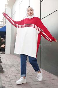 Modalamelif Şerit Çizgili Tunik Kırmızı