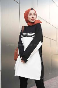 Modalamelif Şerit Çizgili Tunik Siyah