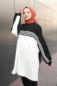 Modalamelif Şerit Çizgili Tunik Siyah