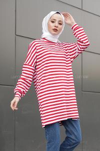 Modalamelif  Çizgili Tunik  Kırmızı