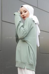 Modalamelif Düz Renkli Dikişli Sweatshırt Çağla Yeşili