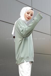 Modalamelif Düz Renkli Dikişli Sweatshırt Çağla Yeşili