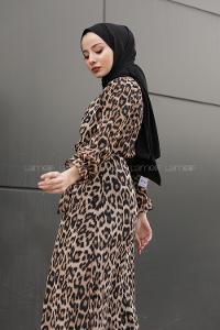 Modalamelif İçi Astarlı Leopar Desenli Elbise Siyah