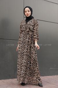 Modalamelif İçi Astarlı Leopar Desenli Elbise Siyah