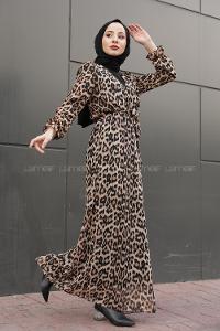 Modalamelif İçi Astarlı Leopar Desenli Elbise Siyah