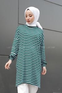 Modalamelif İnce Beyaz Çizgili Tunik Yeşil