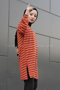 Modalamelif İnce Kiremit Çizgili Tunik