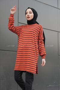 Modalamelif İnce Kiremit Çizgili Tunik