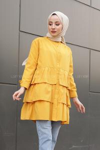 Modalamelif Önü Düğmeli Kat Kat Gömlek Hardal Sarısı