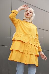 Modalamelif Önü Düğmeli Kat Kat Gömlek Hardal Sarısı
