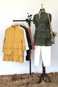 Modalamelif Önü Düğmeli Kat Kat Gömlek Hardal Sarısı