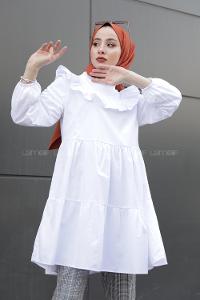 Modalamelif Önü Fırfırlı Tunik beyaz