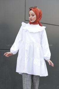 Modalamelif Önü Fırfırlı Tunik beyaz