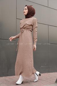 Modalamelif Tek Cepli Belden Bağcıklı Elbise Bej