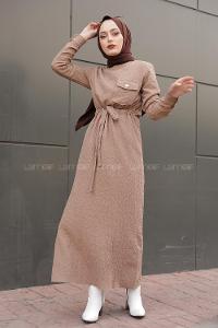 Modalamelif Tek Cepli Belden Bağcıklı Elbise Bej
