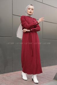 Modalamelif Tek Cepli Belden Bağcıklı Elbise Bordo
