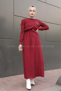 Modalamelif Tek Cepli Belden Bağcıklı Elbise Bordo