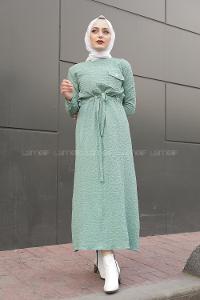 Modalamelif Tek Cepli Belden Bağcıklı Elbise Su Yeşili