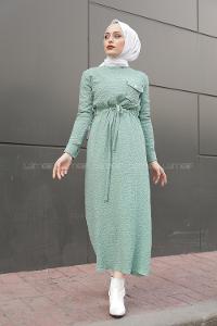 Modalamelif Tek Cepli Belden Bağcıklı Elbise Su Yeşili