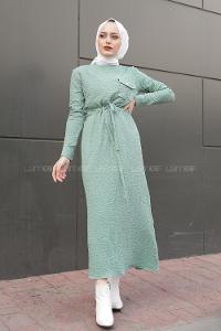 Modalamelif Tek Cepli Belden Bağcıklı Elbise Su Yeşili