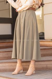Modalamelif Boydan Düğmeli Kemerli Etek Haki