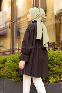 Modalamelif Dakron Büzgülü Gömlek Siyah