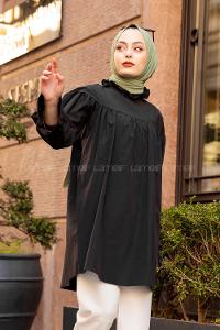 Modalamelif Dakron Büzgülü Gömlek Siyah