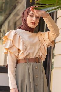 Modalamelif Kol Fırfırlı Tunik Bej