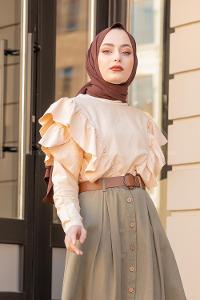 Modalamelif Kol Fırfırlı Tunik Bej