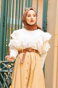 Modalamelif Kol  Fırfırlı Tunik Ekru