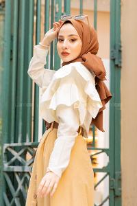 Modalamelif Kol  Fırfırlı Tunik Ekru