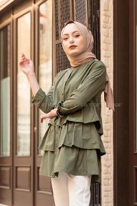 Modalamelif Önü Düğmeli Kat Kat Gömlek Haki