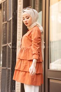 Modalamelif Önü Düğmeli Kat Kat Gömlek Kiremit