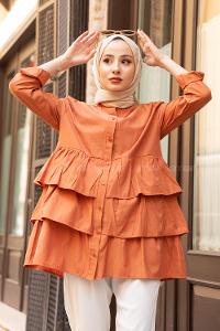 Modalamelif Önü Düğmeli Kat Kat Gömlek Kiremit