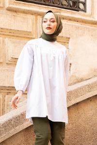 Modalamelif Göğüs Kısmı Robalı Tunik Beyaz