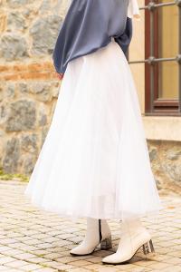 Modalamelif Beli Lastikli Tül Etek Beyaz