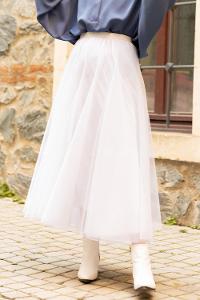 Modalamelif Beli Lastikli Tül Etek Beyaz
