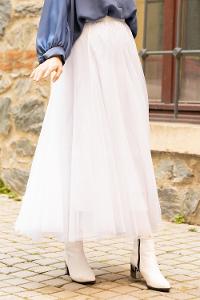 Modalamelif Beli Lastikli Tül Etek Beyaz