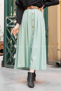 Modalamelif Boydan Düğmeli Kemerli Etek Mint Yeşili