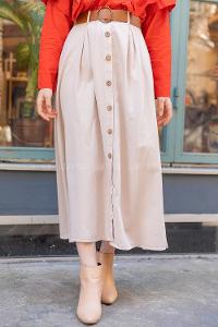 Modalamelif Boydan Düğmeli Kemerli Etek Taş Rengi