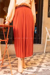 Modalamelif Hasır Kemerli Şifon Etek Kiremit