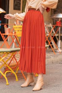 Modalamelif Hasır Kemerli Şifon Etek Kiremit