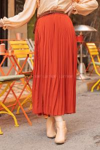 Modalamelif Hasır Kemerli Şifon Etek Kiremit