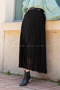 Modalamelif Hasır Kemerli Şifon Etek  Siyah