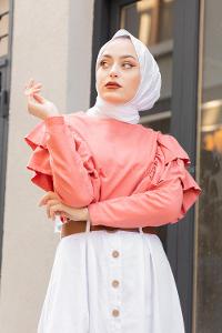 Modalamelif Kol Fırfırlı Tunik Gül