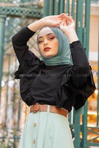 Modalamelif Kol Fırfırlı Tunik Siyah