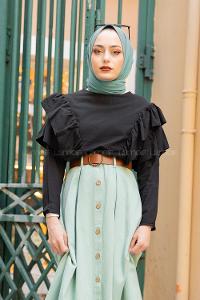 Modalamelif Kol Fırfırlı Tunik Siyah