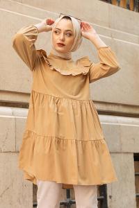 Modalamelif Önü Fırfırlı Tunik Camel